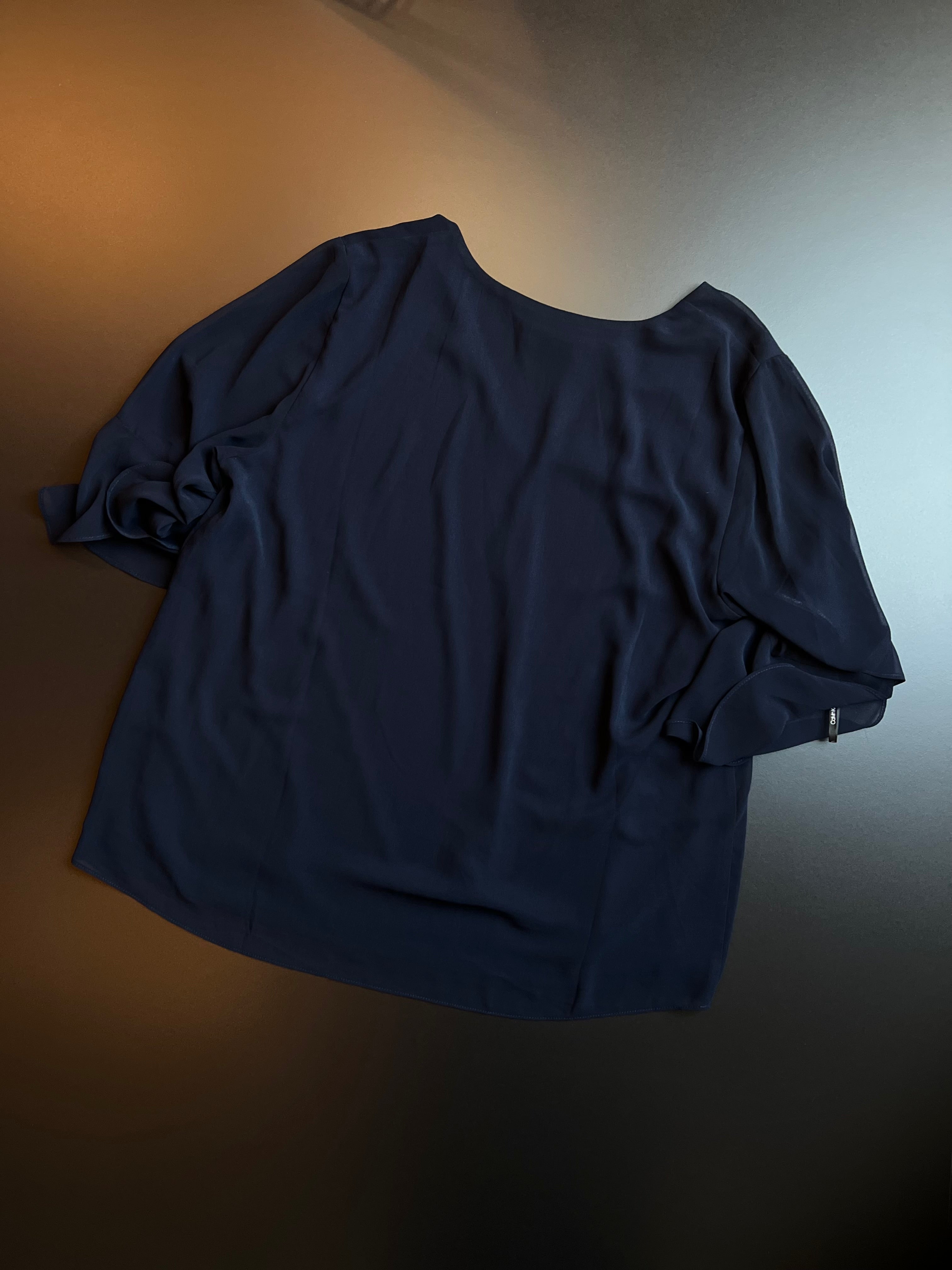 Calvin Klein Chiffon Blouse | Dark Blue | V-Neck | XL