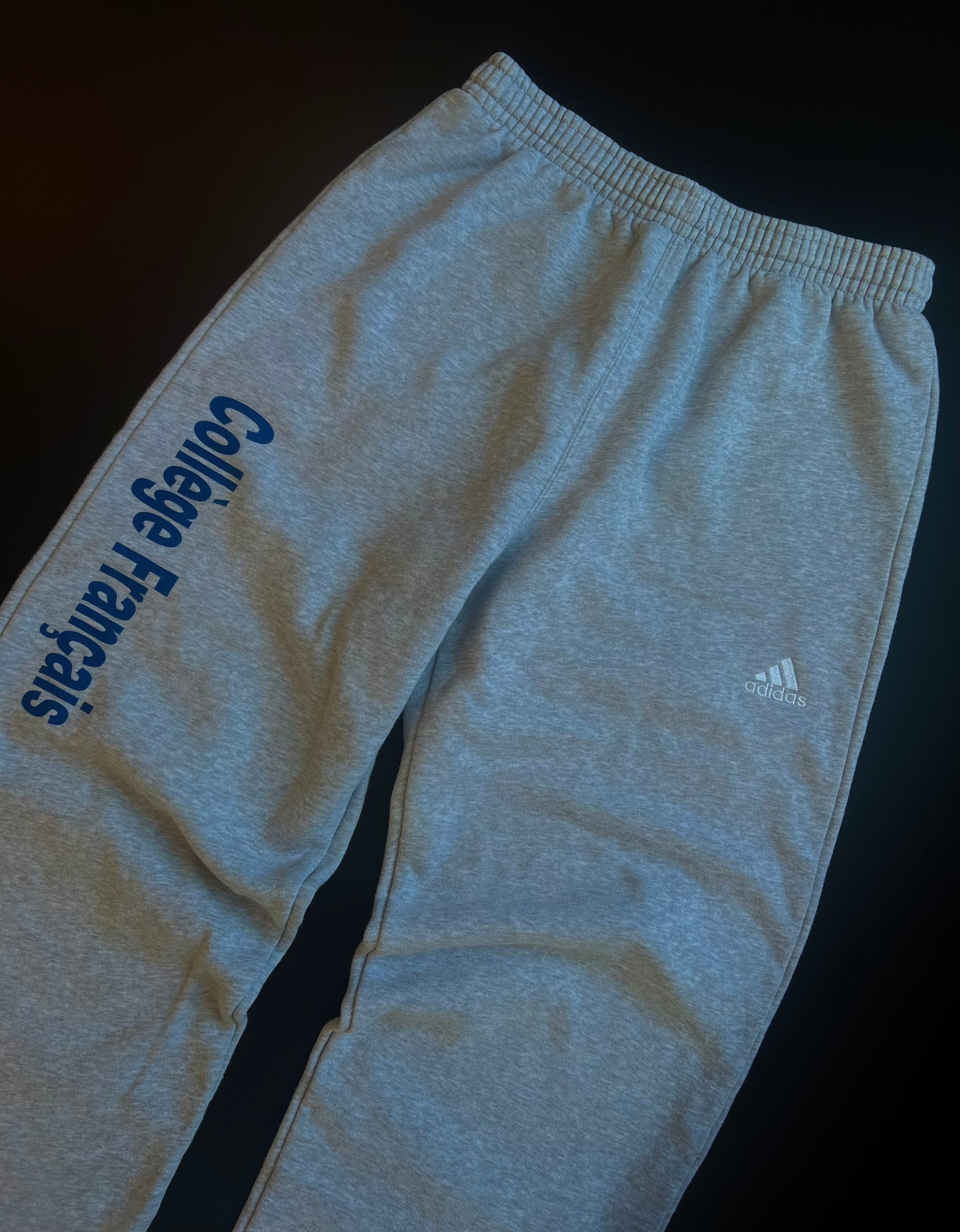 Adidas Vintage Joggers | Grey | Collège Français Print | Open Leg | S / M