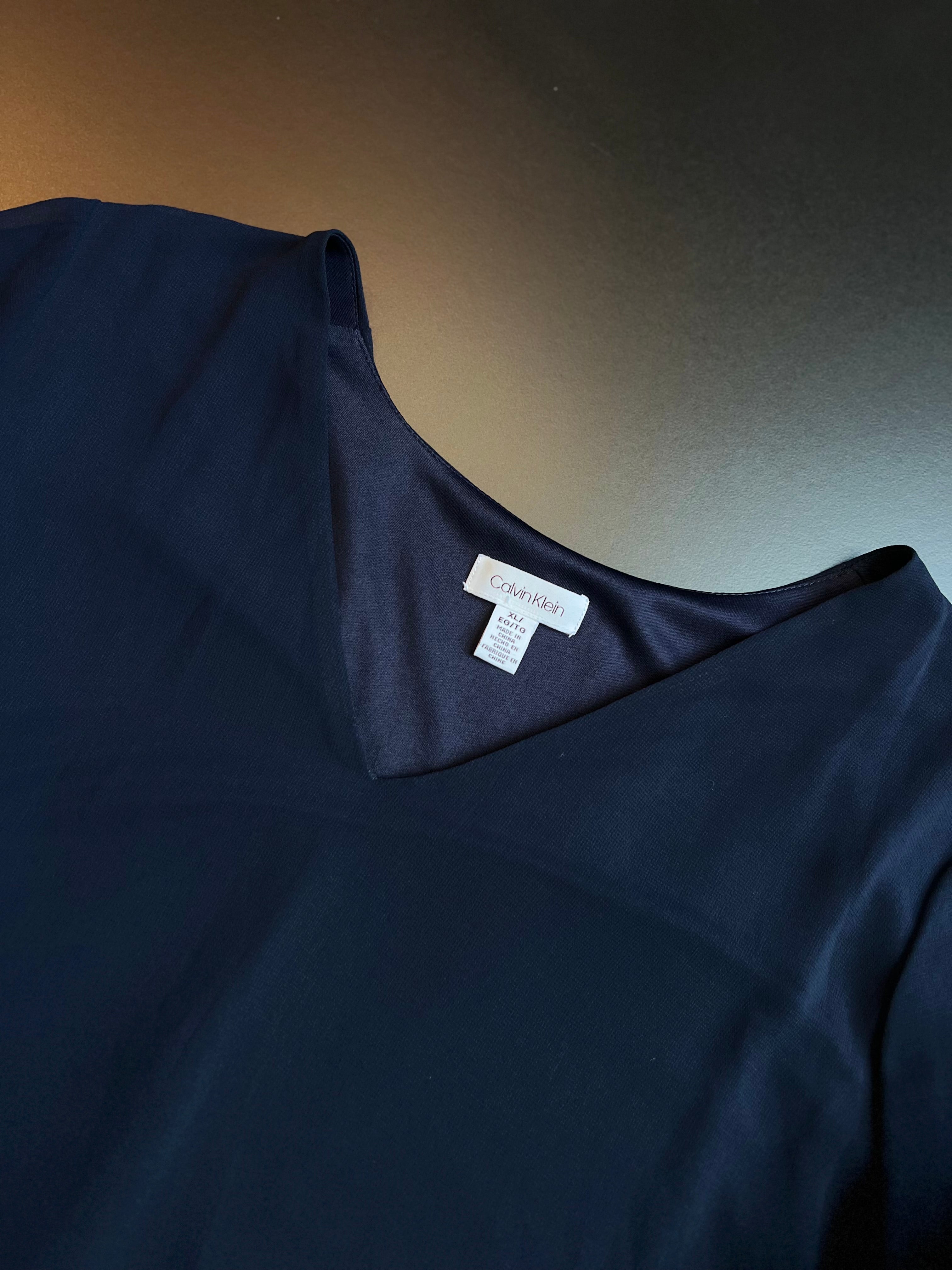 Calvin Klein Chiffon Blouse | Dark Blue | V-Neck | XL
