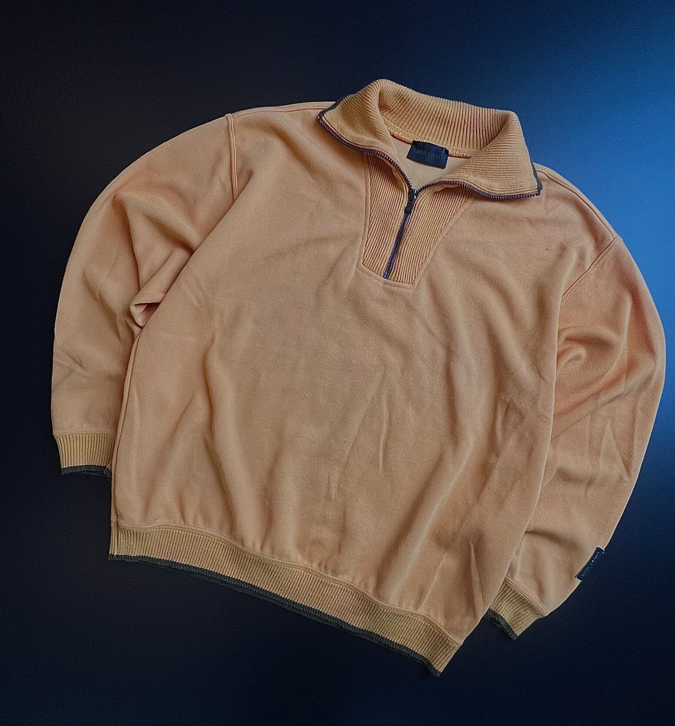 Carlo Colucci Vintage Sweater | Orange Khaki | Half Zip | L | 90s