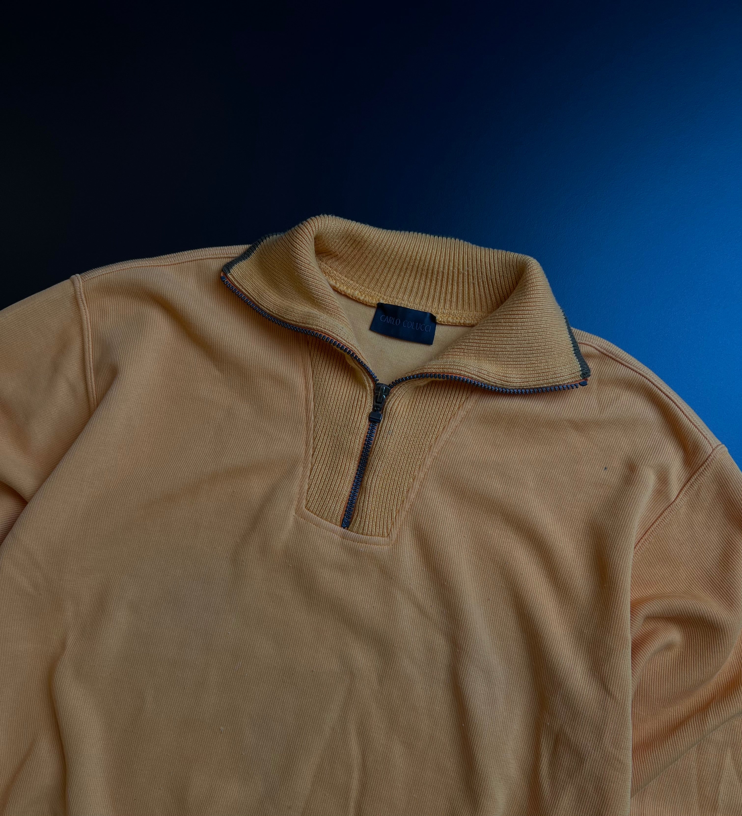 Carlo Colucci Vintage Sweater | Orange Khaki | Half Zip | L | 90s