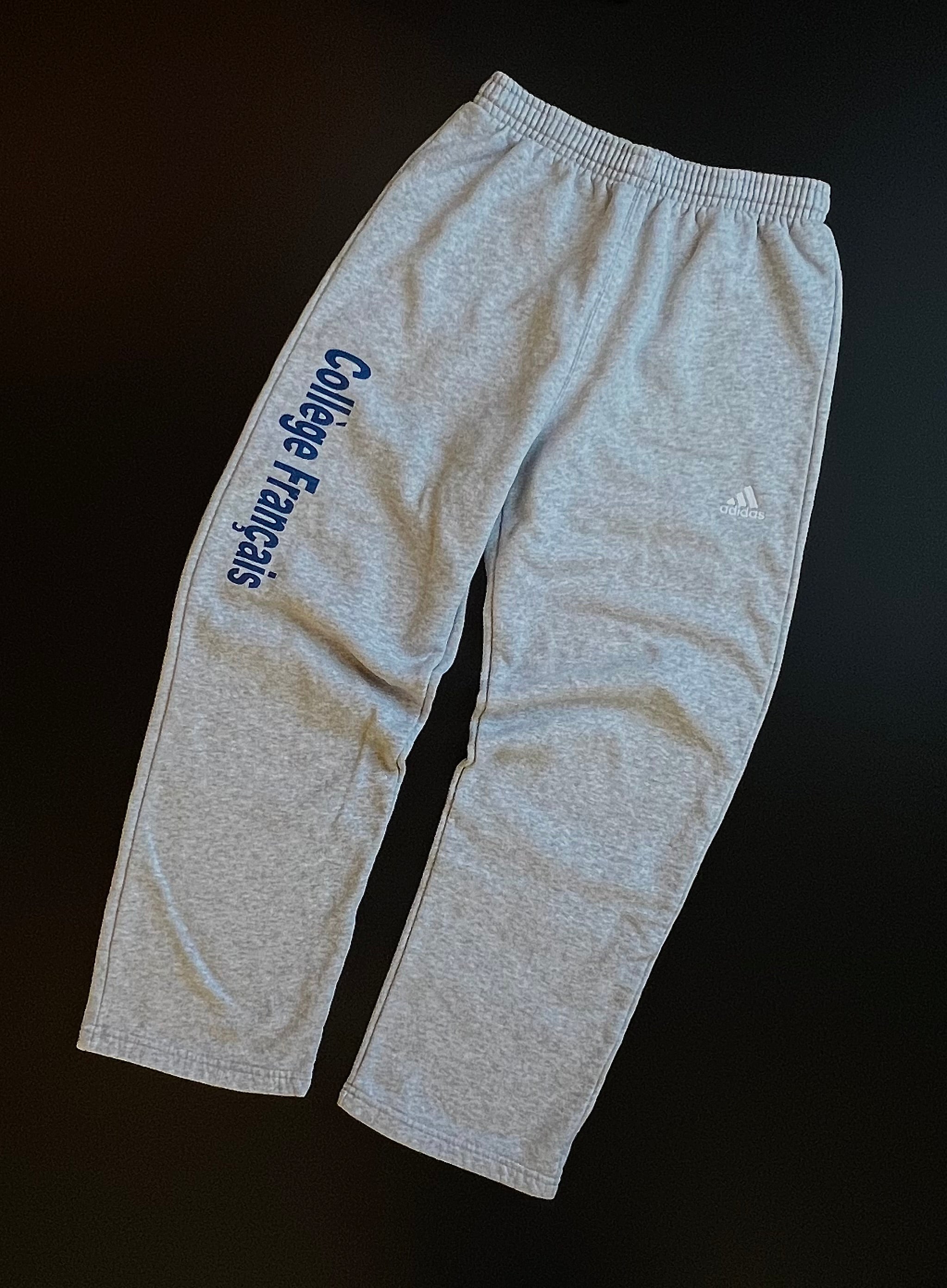 Adidas Vintage Joggers | Grey | Collège Français Print | Open Leg | S / M