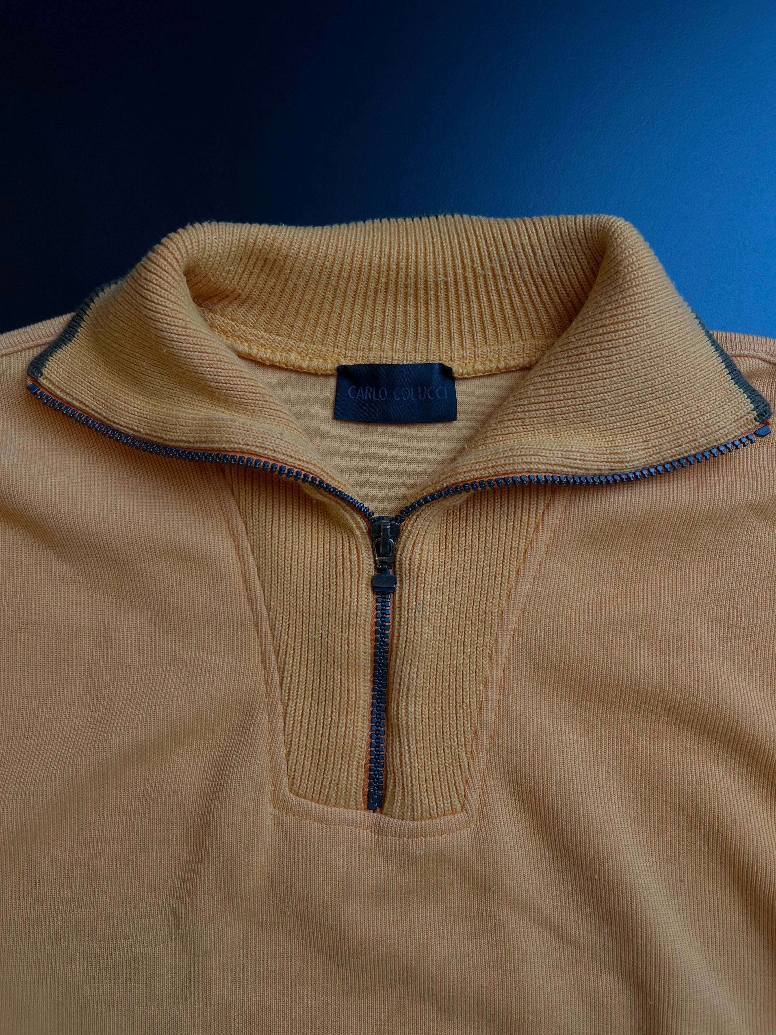 Carlo Colucci Vintage Sweater | Orange Khaki | Half Zip | L | 90s