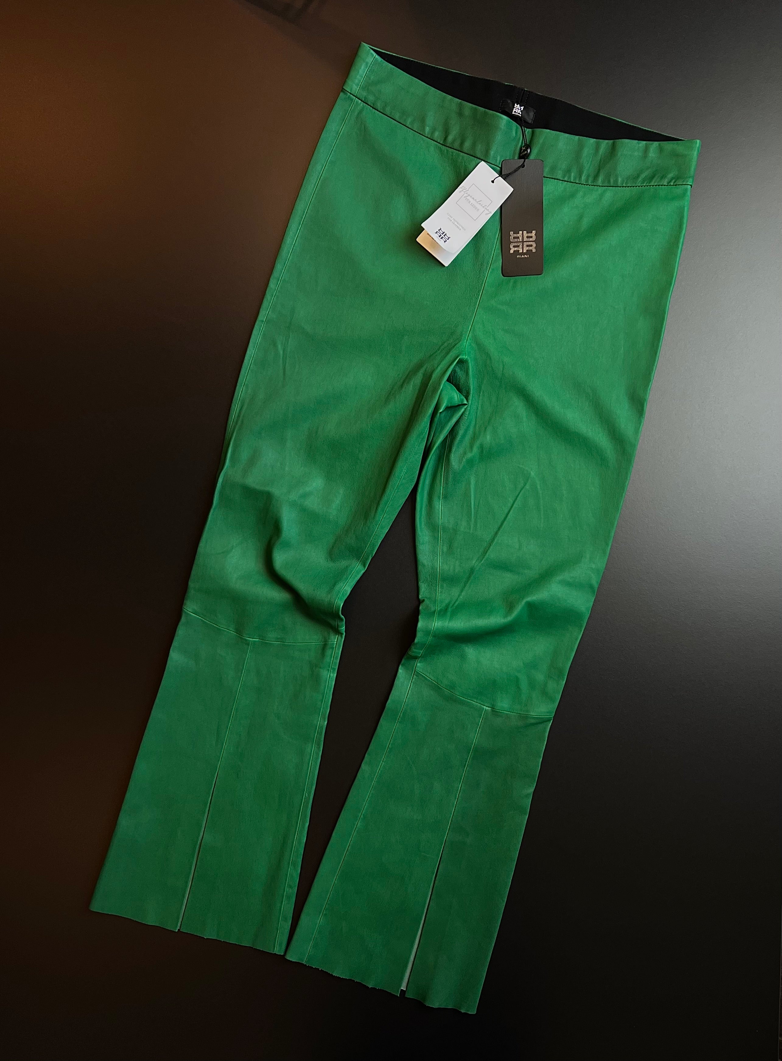 RIANI Genuine Leather Trousers | Emerald Green | Size 42 | New with Tags