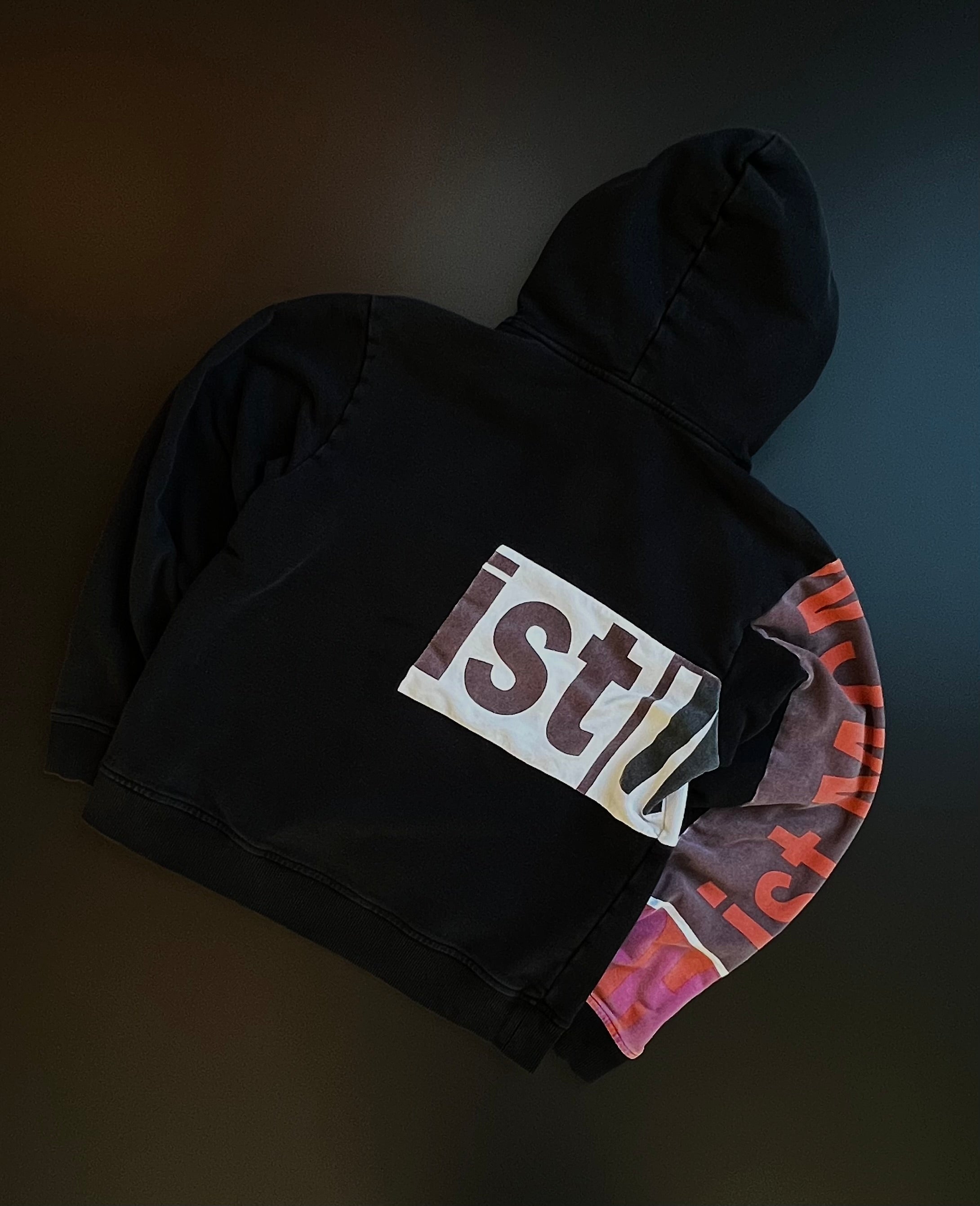 MCM Designer Hoodie | Black Colorblock | Logo Print | S / M | Made in Korea