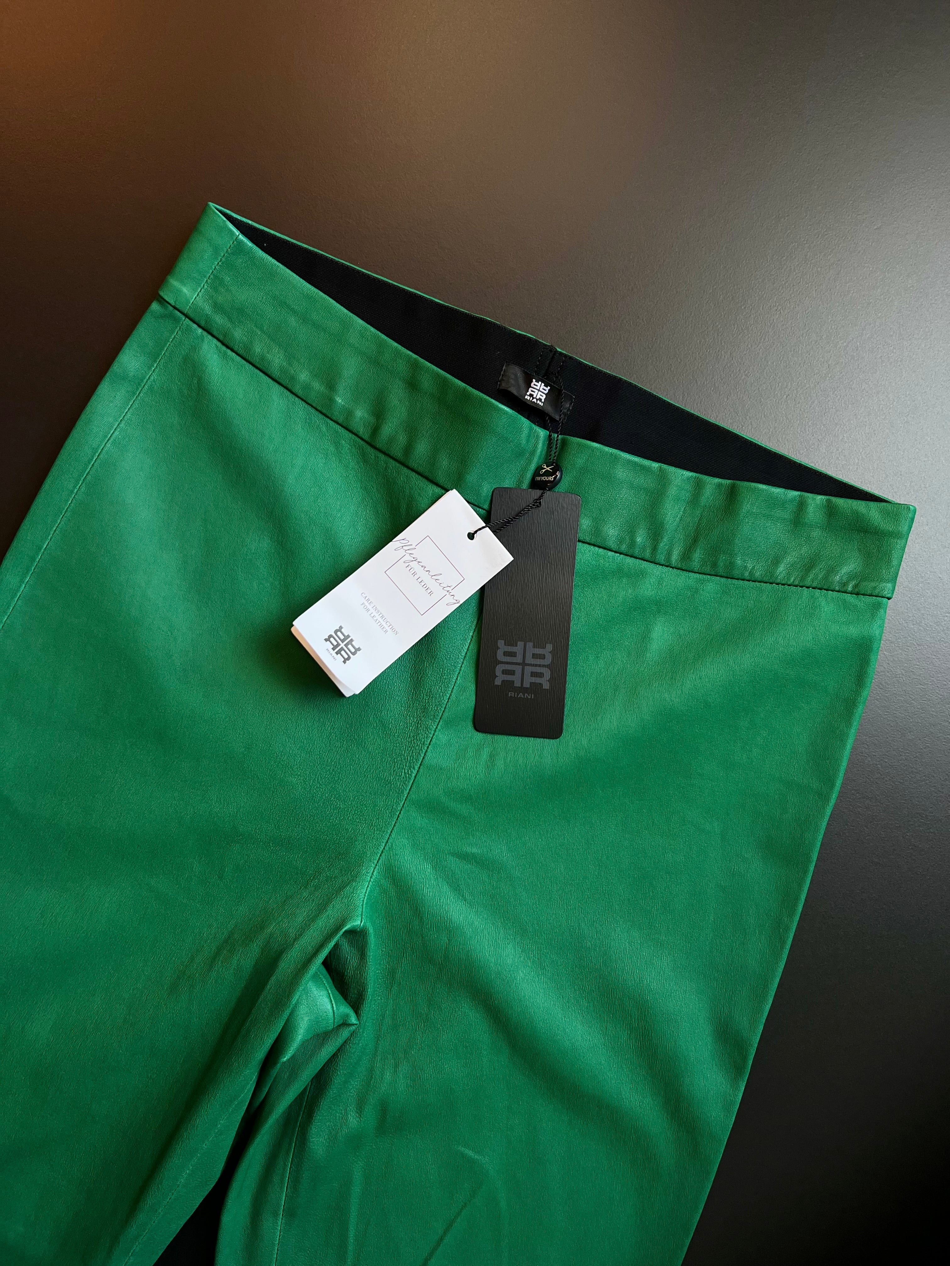 RIANI Genuine Leather Trousers | Emerald Green | Size 42 | New with Tags