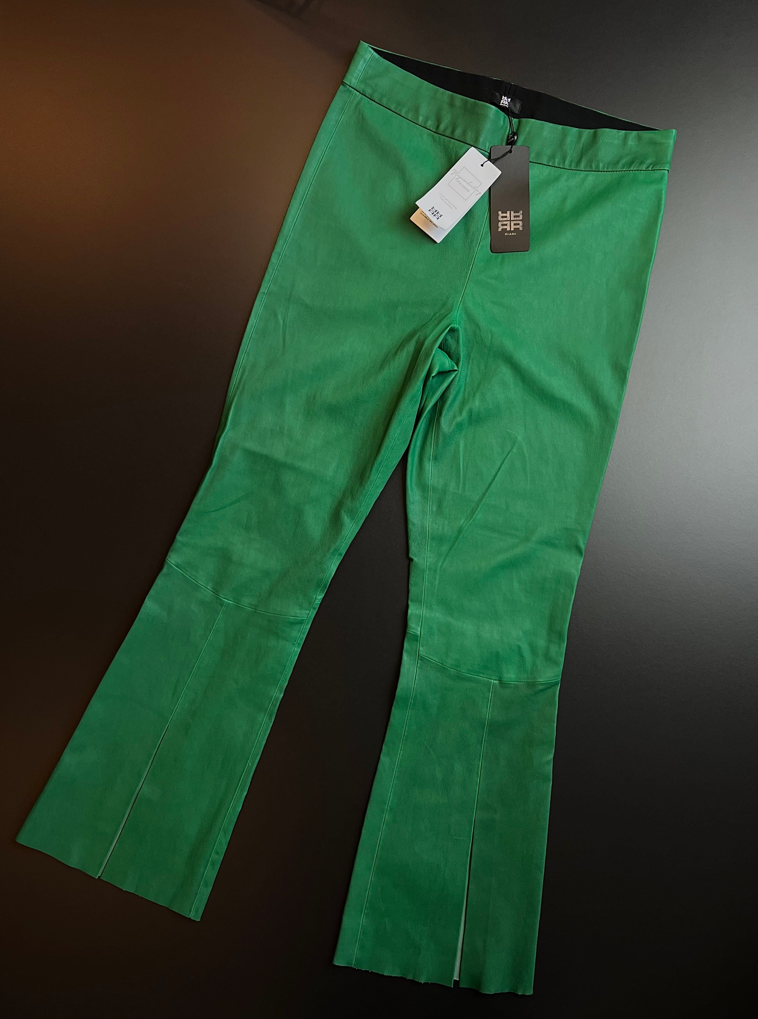 RIANI Genuine Leather Trousers | Emerald Green | Size 42 | New with Tags