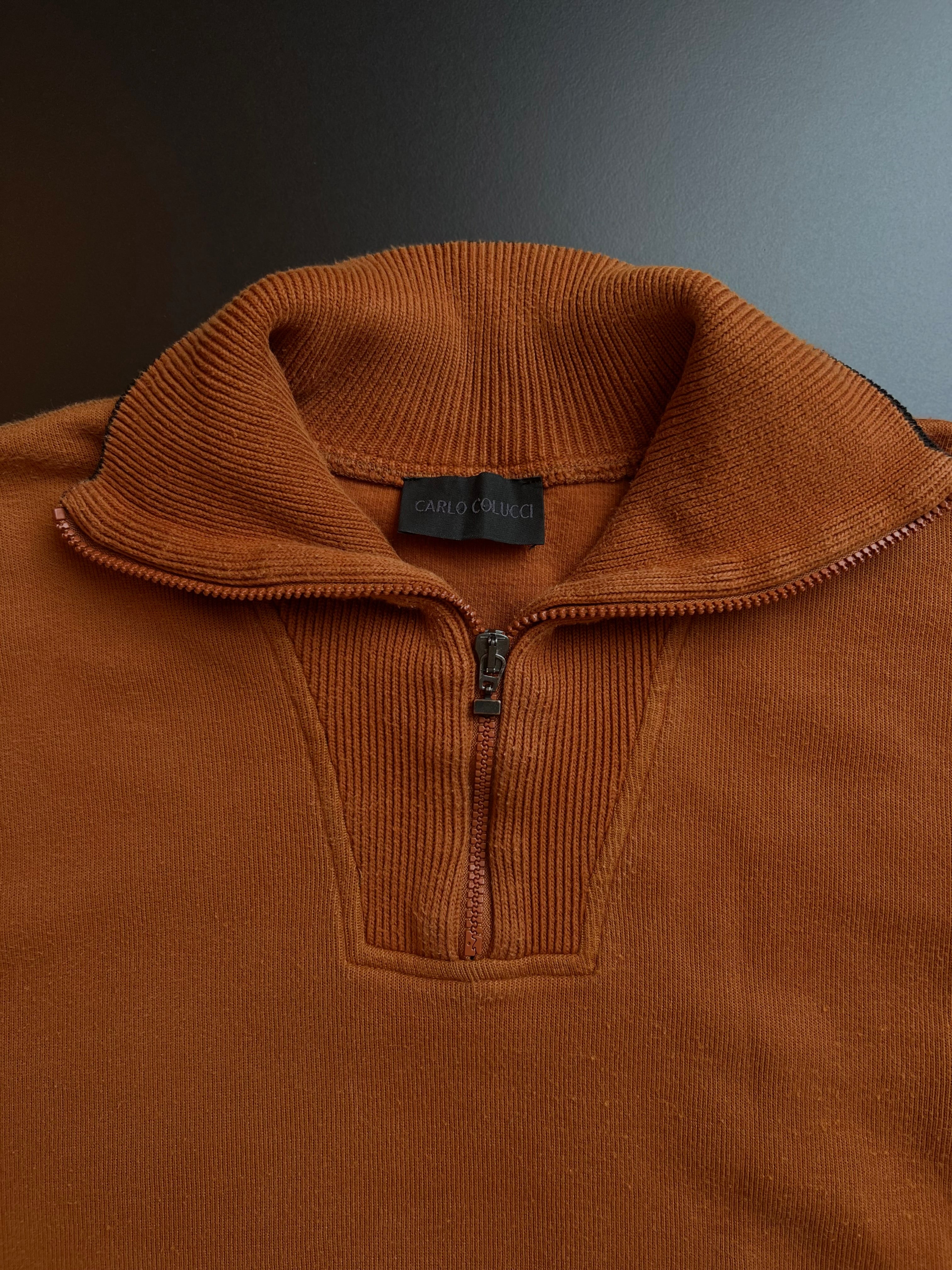 Carlo Colucci Vintage Sweater | Rust Brown | Half Zip | L | 90s